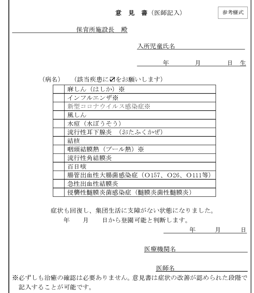 登園意見書